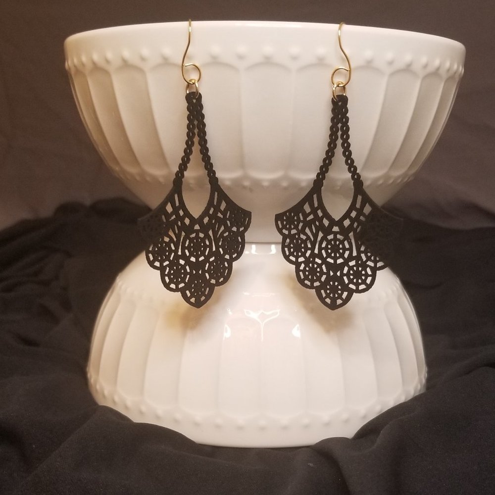Black "Lace" cut custom earrings